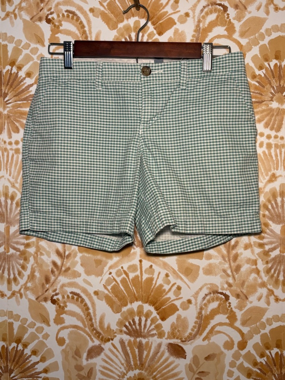 Green Gingham High Waisted Shorts | Preppy Coastal Summer Size 0 - Picture 2 of 6